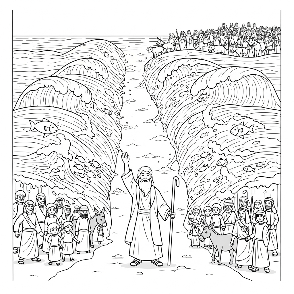 Moses Parting the Sea coloring page
